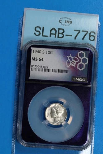 1940-S 10C SILVER MERCURY HEAD DIME NGC MS64 TYPE COIN SLAB-776