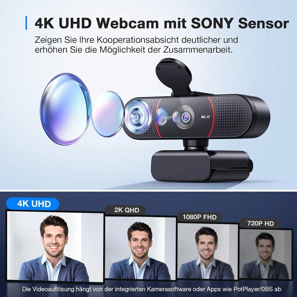 C960 4K UHD Webcam mit Dual Mikrofon und Lichtkorrektur für optimalen Streaming - Bild 4 von 4