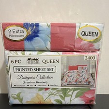 HEJEME Queen 6 Piece Premium Bamboo Deep Pocket Floral Sheet Set