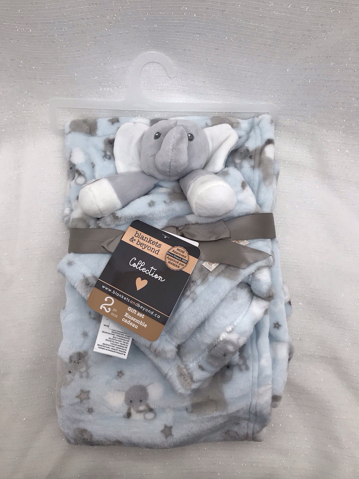 Blankets & Beyond Elephant Baby Security Blanket 28x32" Lovey Set Blue Gray NEW