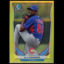 2014 Bowman Chrome #215 C.J. Edwards Prospects RC Mini Yellow Refractor SP #/25