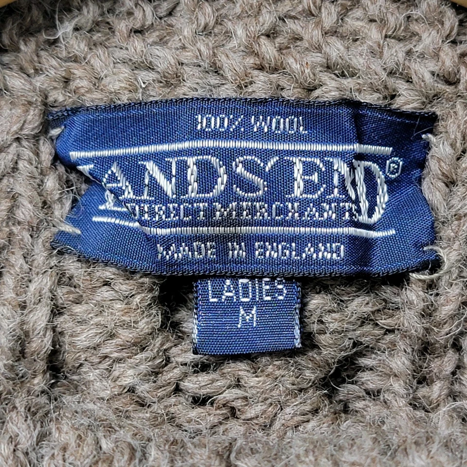 Lands' End женский свитер M коричневый кабель трикотажа 100% шерсти сделано в Англии - Изображение 3 из 4