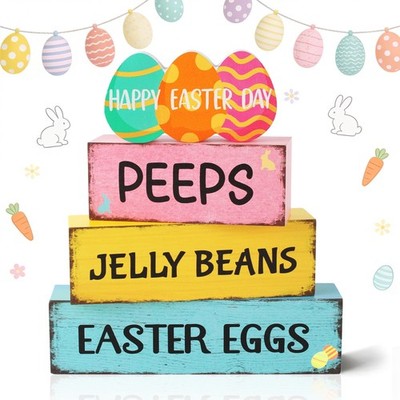 4 Pcs Easter Wooden Tiered Tray Decor, Easter Eggs Decorations Gifts for Home...