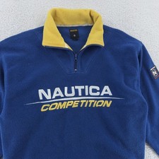 Vintage Nautica Competition Pullover Mens Medium Blue Yellow Fleece 90s USA Made