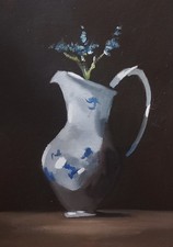 ORIGINAL still life oil painting, china jug and flowers by peter smith