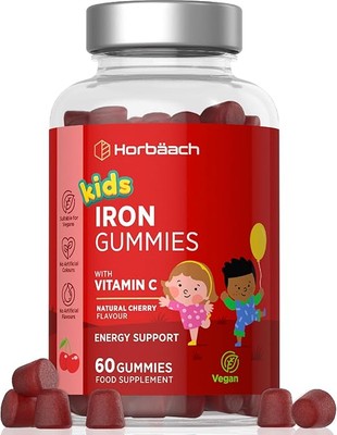 Eisen Vitamin C Gummibärchen Kinder | 7mg Iron & 20mg Vit C  | 60 Vegane Gummies