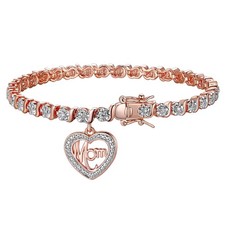 MORGAN & PAIGE Bronze 14K Rose Gold Plated Diamond Accent Mom Tennis Bracelet...