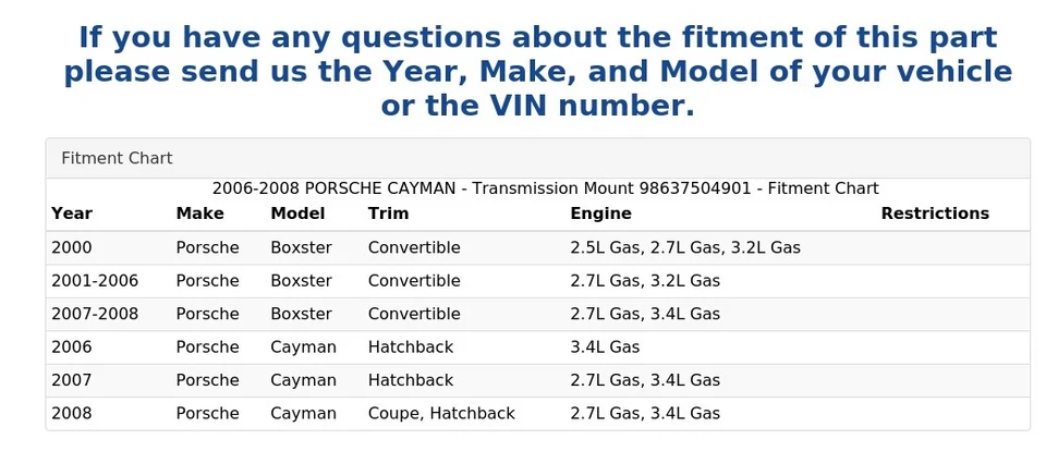 2006-2008 PORSCHE CAYMAN - Transmission Mount 98637504901 - Image 4 of 4