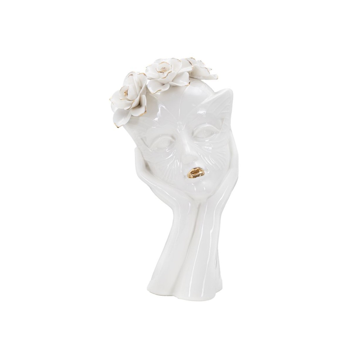 Vase en porcelaine blanche motif visage woman mask 27cm cadeau de créateur