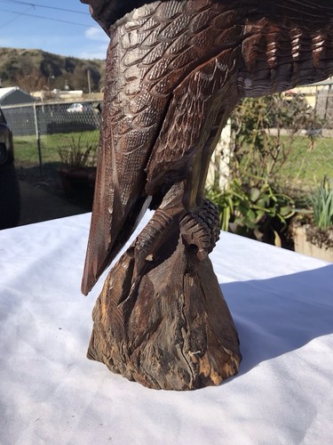 Vtg Hand Carved Wood American Bald Eagle Sculpture Statue Carving 20” 25” OOAK - Picture 14 of 24