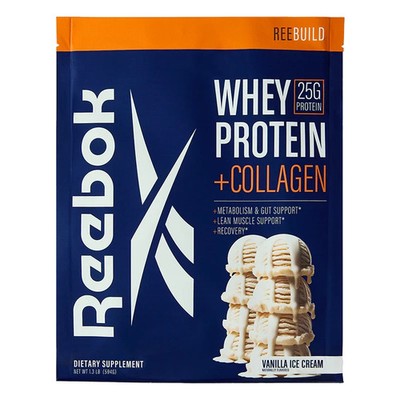 Reebok Reebuild Whey Protein Collagen 1.3 Lb Vanilla Ice Cream Exp 9/26