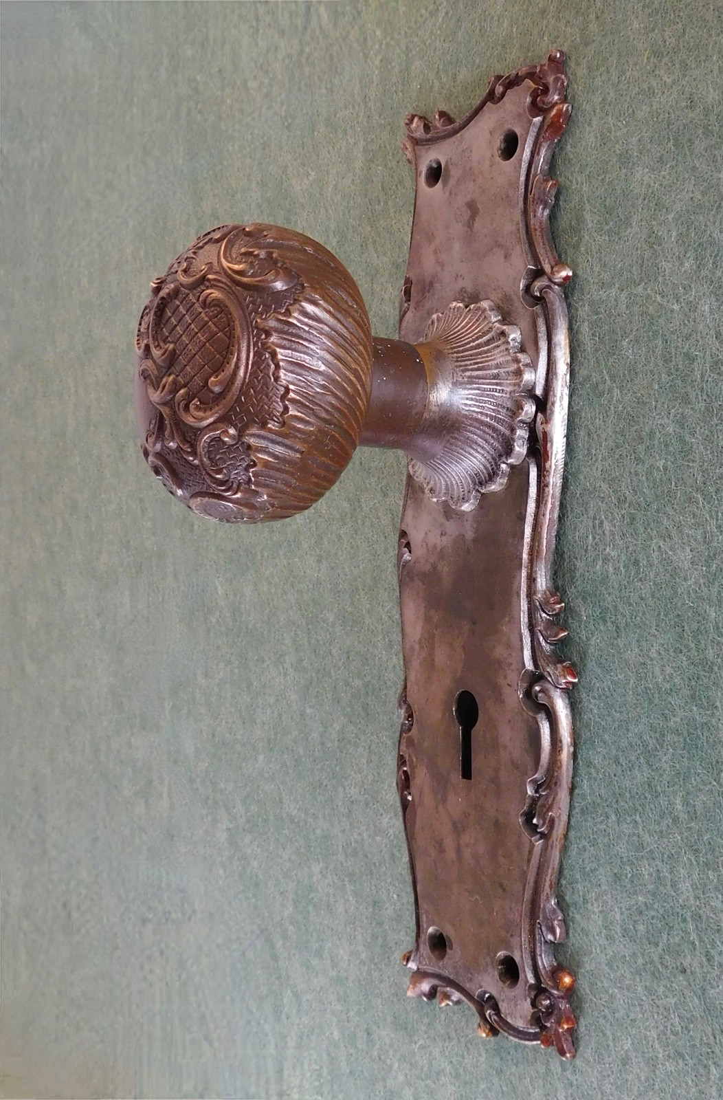 Antique Russell Erwin Frankfort door knob plate ornate rococo cast brass bronze
