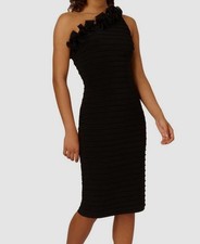 Adrianna By Adrianna Papell Women's Black Ruffle-Neck Cocktail Dress Size 8