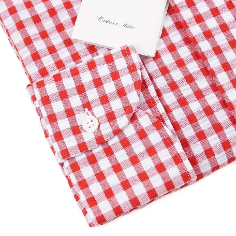 Camisa Luigi Borrelli Slim-Fit Ligera Algodón Seersucker 15 (UE 38) NUEVA CON ETIQUETAS Foto 2 de 4