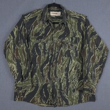 Vintage Ranger Tiger Stripe Camo Shirt Mens Large Long Sleeve Button Epaulet Usa