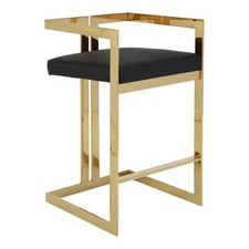Pemberly Row 27.5" Stainless Steel & Faux Leather Bar Stool in Black/Gold