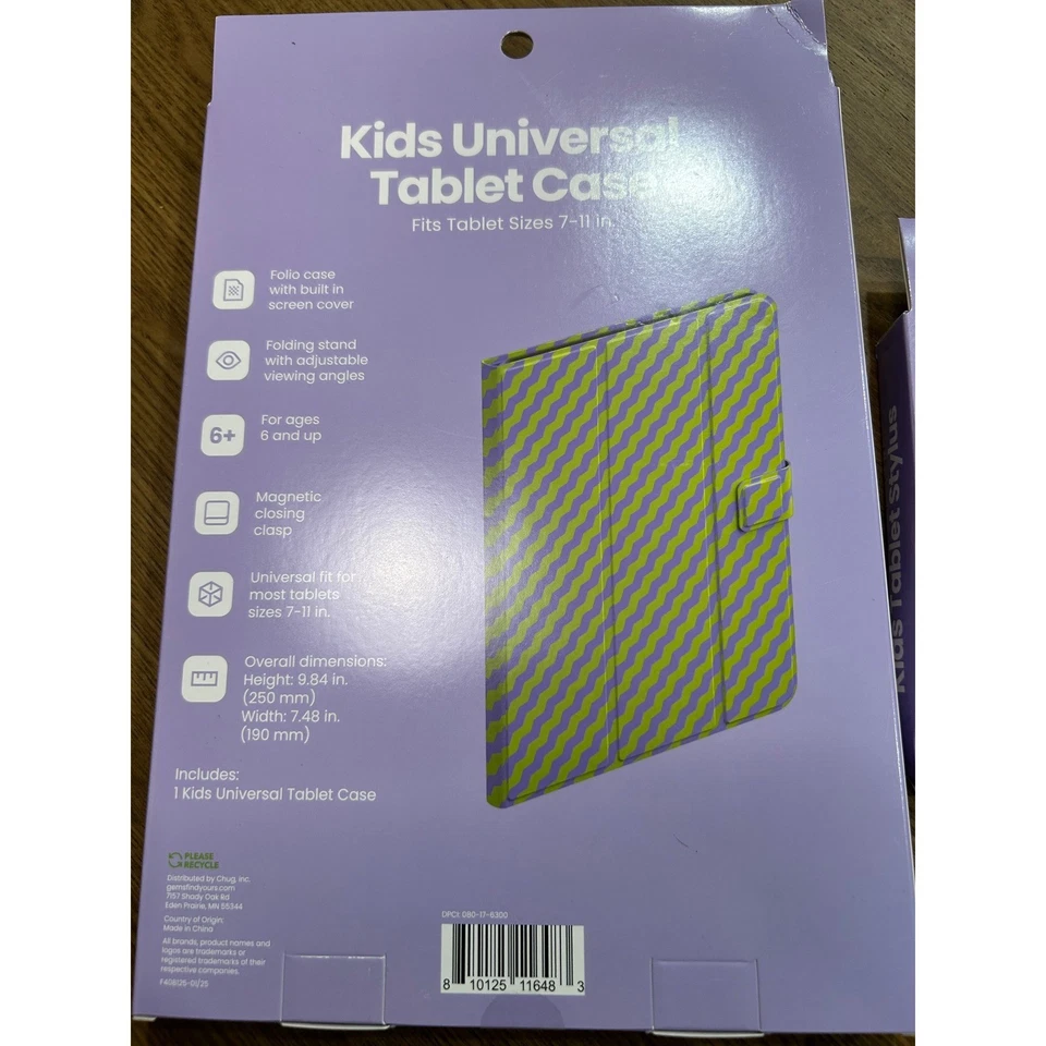Funda universal para tableta para niños + paquete de 4 lápiz óptico - 7-11 pulgadas verde púrpura Foto 3 de 3