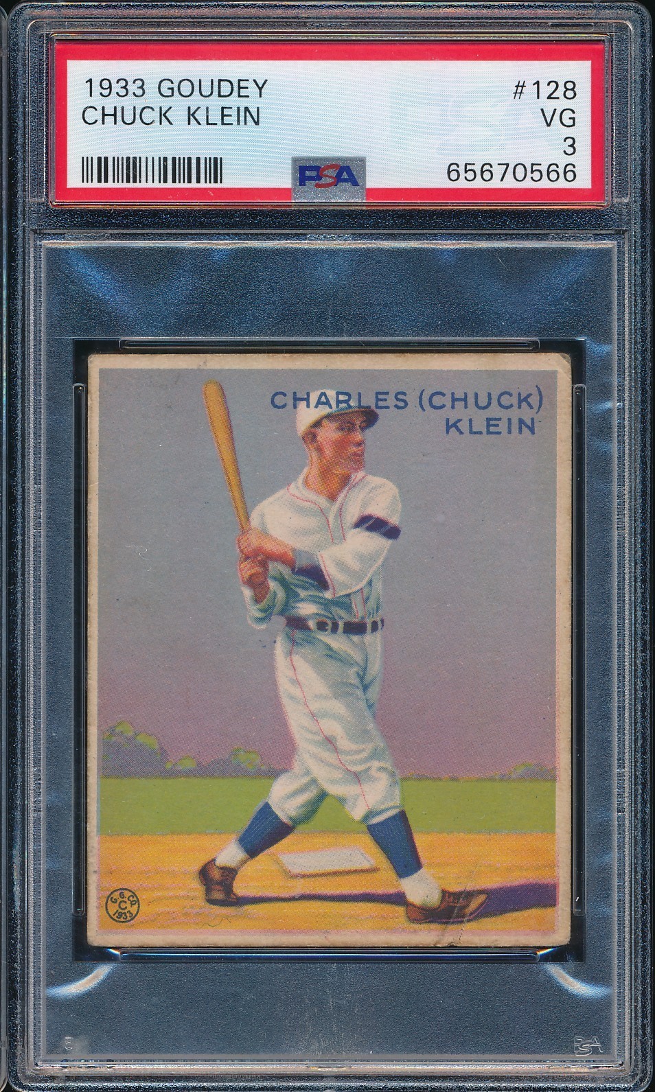 1933 Goudey 128 Chuck Klein RC Rookie HOF PSA 3