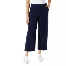 NWT GLORIA VANDERBILT WIDE LEG PULL ON CROP PANTS, SIZE: 10, NAVY
