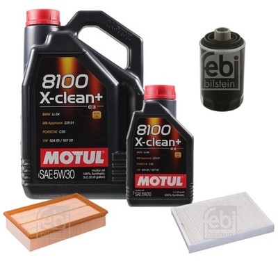 FEBI BILSTEIN Inspektionspaket 6L Motul 8100 X-clean+ 5W30 für VW Multivan VI