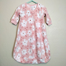 Carter's Sleepsack Girls 3-6m Pink Fleece White Floral Warm Baby Pajamas Zip Bag