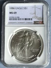 1986 MS69 NGC  American silver eagle .