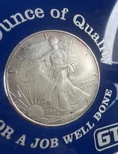 Toned 1995 American Silver Eagle $1 Dollar | Old GTE Employee Holder | .999 1 Oz