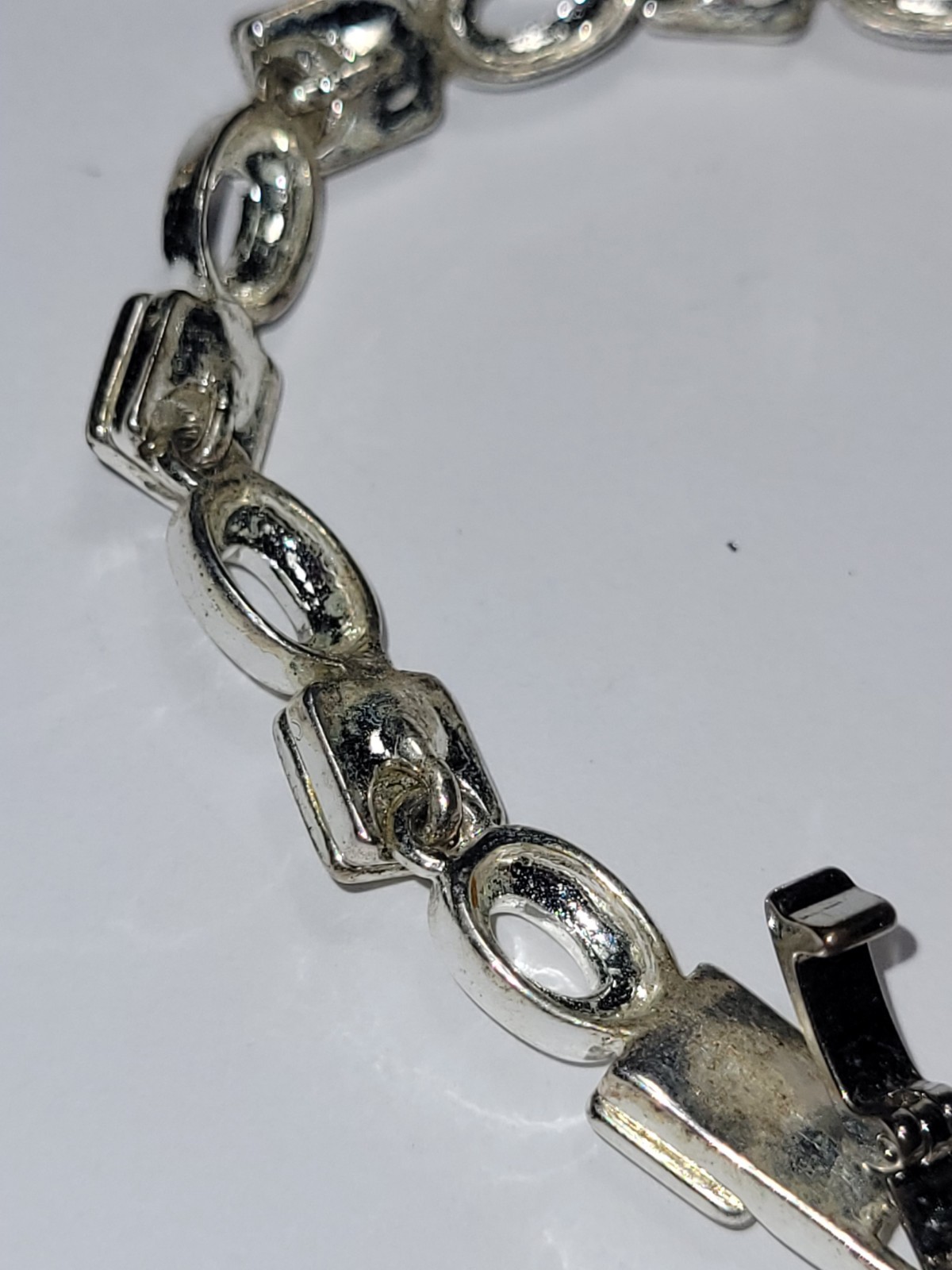 Silver Tone Link Bracelet Rectangular Oval Links … - image 8