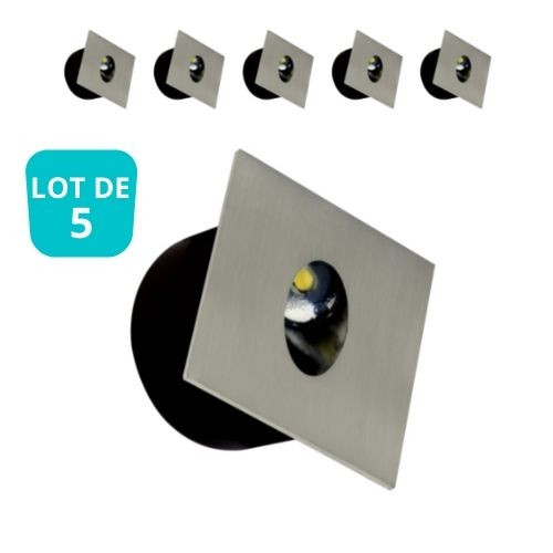 Spot encastrable carré chrome pour balisage couloir et escalier lot de 5