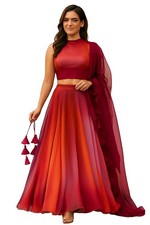 Women Indian Lehenga Choli Set Ruffle Dupatta Unstitched Blouse Wedding Wear