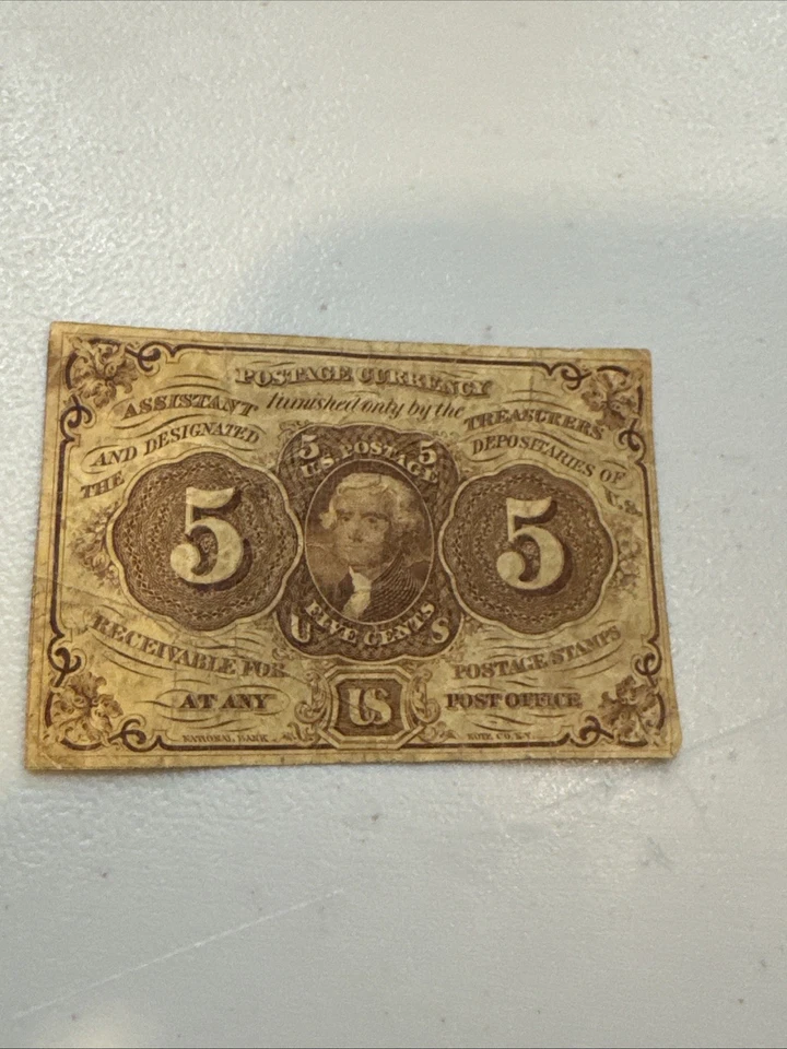 Civil War Era US 5 Cents Postage Currency Note 1862 Act Survivor - Image 4 of 4