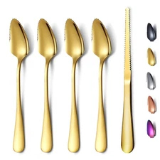 Brand Gold Grapefruit Spoons 5 Pieces Set, 4 Stainless Steel 1 Knife Titanium Of