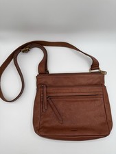 Fossil Y2K Purse Brown Leather Crossbody Bag Zip Pockets Adjustable Strap