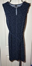 Ann Taylor Factory Women’s Navy Blue Sleeveless Dress w/White Polka Dots, Size L