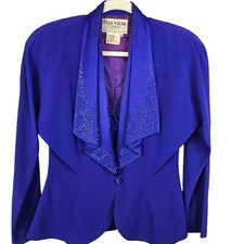 Daymor Couture Vintage Suit Size 10 Purple Beaded Snap Front Blazer Maxi Skirt