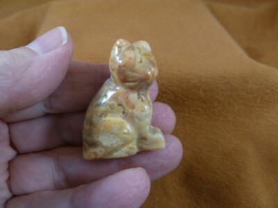 (Y-CAT-SIC-545) Mexican lace Agate KITTY CAT kitten GEMSTONE carving figurine