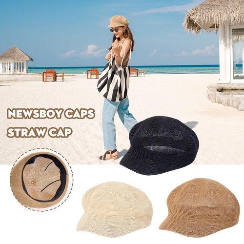 F FADVES Damen Strohhut – Newsboy Gatsby Cap Mit Schleife, Für Strand & Freizeit