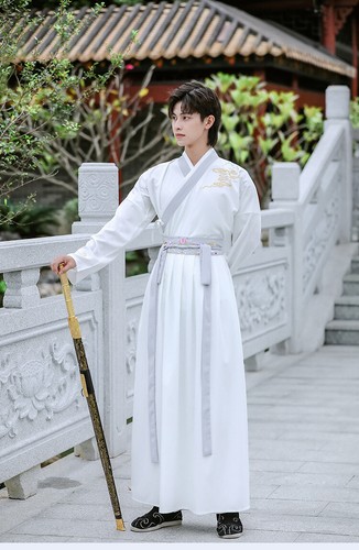 WhiteHanfu altes chinesisches traditionelles Kleid Stickerei Wei-Jin Dynastie BigCoat - Bild 13 von 14