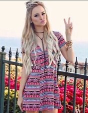 Show Me Your Mumu Ibiza Dress Saucy Stripe Floral Mini Cut Out Back ~ Med