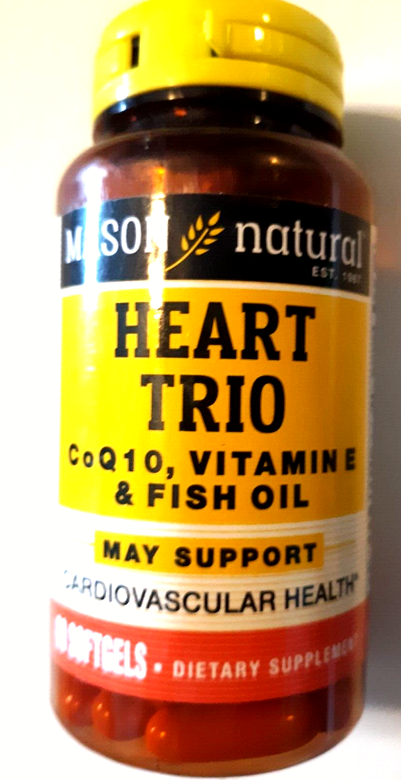 Mason Natural Heart Trio CoQ10 Vitamin E Fish Oil 60 Softgels Ex 2/26