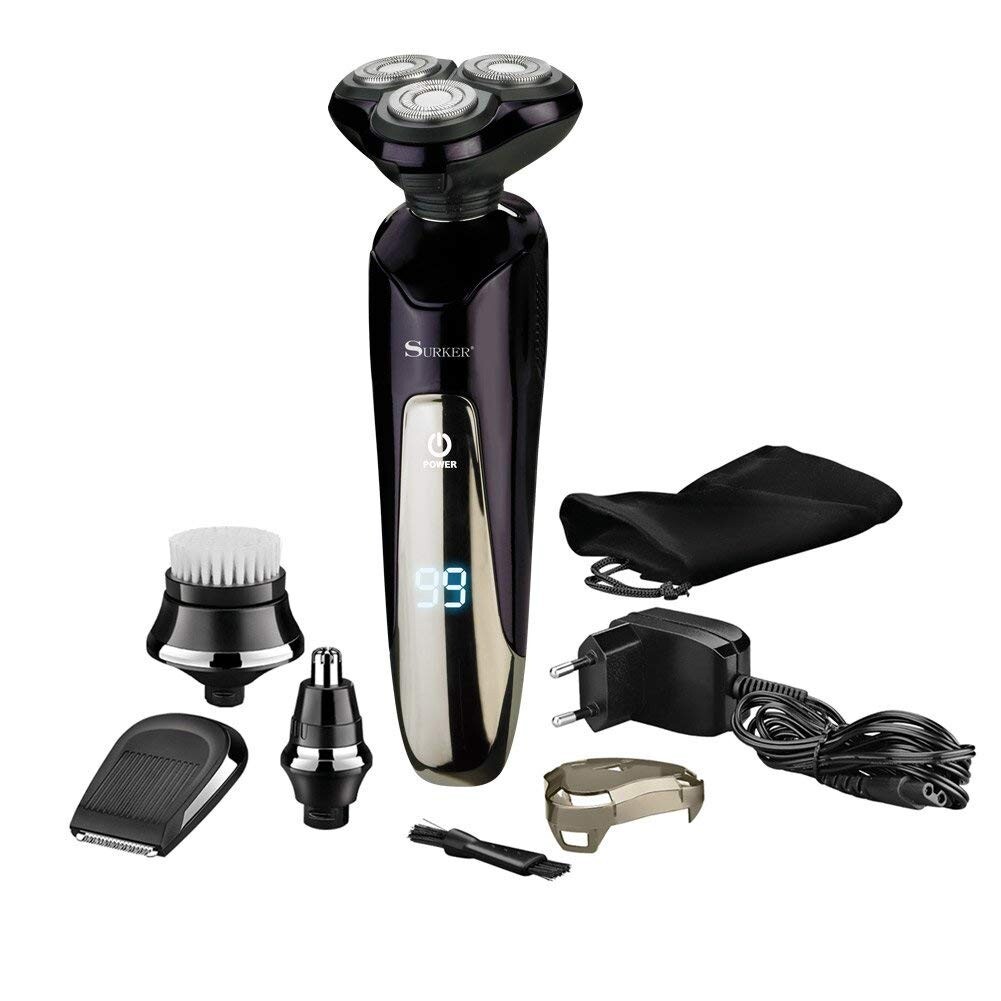 Rasoir à barbe 3 têtes sans fil étanche noir avec batterie rechargeable
