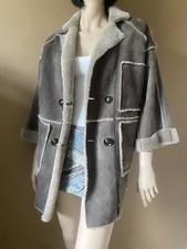 Stunning Diane Von Furstenberg Lambskin Shearling Smoke Grey Jacket Coat S £980