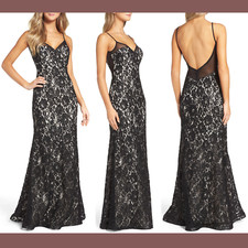 NEW Xscape Lace Embroidered Slipdress Gown in Black/Nude [SZ 2 ] #E577