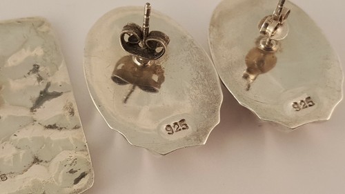 2 PAIRS STERLING SILVER SHELL EARRINGS CLIP ON HAMMERED EARRINGS PIERCED - Picture 8 of 8