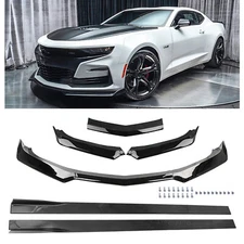 For 2016-2024 Chevy Camaro 1LE Stylish Glossy Blk Front Bumper Lip & Side Skirts