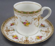 Aynsley 66191 Multicolor Floral Scrollwork & Green Demitasse Cup & Saucer
