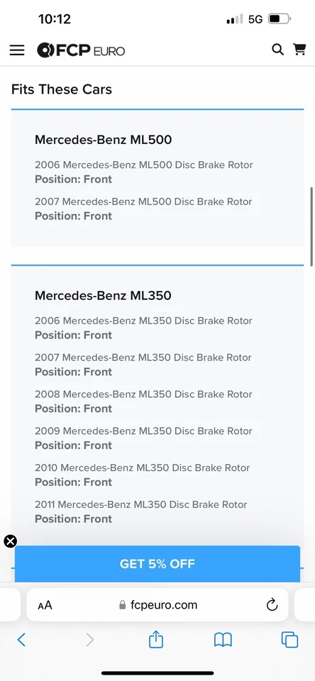 Передние тормозные колодки + роторы Mercedes Benz для Ml350 и R-класса - Изображение 3 из 4