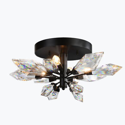 Crystal Spear 24in Matte Black Flush Mount Ceiling Light with Clear Crystals
