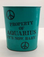 Vintage J.L. Clark Metal Zodiac Aquarius Trash Can