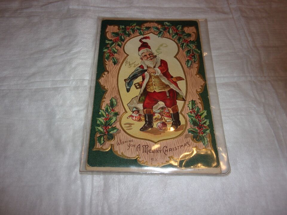 2 Antique Embossed Christmas Postcards w/Santa Claus Lot DD | eBay
